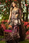 Buy_Mahima Mahajan_Burgundy Organza Sequins, Embroidery Round Neck Designer Kurta Sharara Set _Online_at_Aza_Fashions