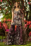 Buy_Mahima Mahajan_Burgundy Organza Sequins, Embroidery Round Neck Designer Kurta Sharara Set _at_Aza_Fashions