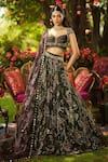 Buy_Mahima Mahajan_Green Organza Sequins, Embroidery Round Neck Pine Lehenga Set 
