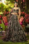 Buy_Mahima Mahajan_Green Organza Sequins, Embroidery Round Neck Pine Lehenga Set _at_Aza_Fashions