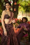 Buy_Mahima Mahajan_Burgundy Organza Embroidery, Sequins Scoop Neck Floral Lehenga Set _Online_at_Aza_Fashions