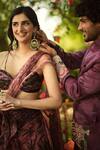 Mahima Mahajan_Burgundy Organza Embroidery, Sequins Scoop Neck Floral Lehenga Set _at_Aza_Fashions