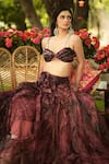 Buy_Mahima Mahajan_Burgundy Organza Embroidery, Sequins Scoop Neck Floral Lehenga Set 