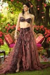 Buy_Mahima Mahajan_Burgundy Organza Embroidery, Sequins Scoop Neck Floral Lehenga Set _at_Aza_Fashions