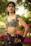 Mahima Mahajan_Burgundy Organza Sequins, Embroidery, Beads Round Neck Designer Lehenga Set _Online_at_Aza_Fashions
