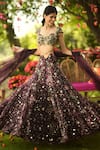 Buy_Mahima Mahajan_Burgundy Organza Sequins, Embroidery, Beads Round Neck Designer Lehenga Set _Online_at_Aza_Fashions