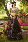 Buy_Mahima Mahajan_Burgundy Organza Sequins, Embroidery, Beads Round Neck Designer Lehenga Set _at_Aza_Fashions