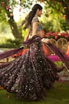 Mahima Mahajan_Burgundy Organza Sequins, Embroidery, Beads Round Neck Designer Lehenga Set _at_Aza_Fashions