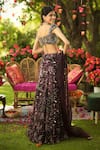 Shop_Mahima Mahajan_Burgundy Organza Sequins, Embroidery, Beads Round Neck Designer Lehenga Set _at_Aza_Fashions