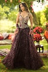 Shop_Mahima Mahajan_Burgundy Organza Beads, Embroidery V-neck Designer Lehenga Set _Online_at_Aza_Fashions