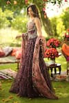 Buy_Mahima Mahajan_Burgundy Organza Beads, Embroidery V-neck Designer Lehenga Set 