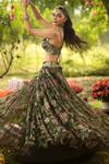 Buy_Mahima Mahajan_Green Organza Sequins, Embroidery Sweetheart Neck Pine Lehenga Set _Online_at_Aza_Fashions