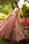 Mahima Mahajan_Pink Organza Sequins, Embroidery, Zari Square Neck Designer Lehenga Set  _Online_at_Aza_Fashions