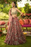 Buy_Mahima Mahajan_Pink Organza Sequins, Embroidery, Zari Square Neck Designer Lehenga Set  _Online_at_Aza_Fashions