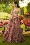 Buy_Mahima Mahajan_Pink Organza Sequins, Embroidery, Zari Square Neck Designer Lehenga Set  _at_Aza_Fashions