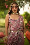 Buy_Mahima Mahajan_Pink Georgette, Organza, Lycra Sequins Square Neck Ruffle Pre-draped Saree Set _Online_at_Aza_Fashions
