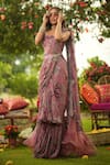 Buy_Mahima Mahajan_Pink Georgette, Organza, Lycra Sequins Square Neck Ruffle Pre-draped Saree Set 
