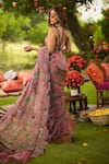 Shop_Mahima Mahajan_Pink Georgette, Organza, Lycra Sequins Square Neck Ruffle Pre-draped Saree Set _at_Aza_Fashions
