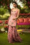 Mahima Mahajan_Pink Georgette, Organza Sequins, Embroidery Square Neck Floral Kurta Set _at_Aza_Fashions