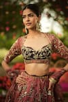 Mahima Mahajan_Wine Organza Sequins, Zari Round Neck Embroidered Lehenga With Blouse _Online_at_Aza_Fashions