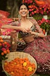 Buy_Mahima Mahajan_Wine Organza Sequins, Zari Round Neck Embroidered Lehenga With Blouse _Online_at_Aza_Fashions