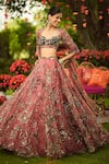 Mahima Mahajan_Wine Organza Sequins, Zari Round Neck Embroidered Lehenga With Blouse _Online