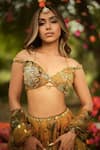 Mahima Mahajan_Gold Organza Sequins, Embroidery Round Neck Floral Lehenga Set _Online_at_Aza_Fashions