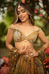 Buy_Mahima Mahajan_Gold Organza Sequins, Embroidery Round Neck Floral Lehenga Set _Online_at_Aza_Fashions