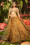 Buy_Mahima Mahajan_Gold Organza Sequins, Embroidery Round Neck Floral Lehenga Set _at_Aza_Fashions