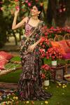 Buy_Mahima Mahajan_Green Georgette, Twill, Lycra Embroidery, Pine Designer Pre-draped Saree Set _Online_at_Aza_Fashions