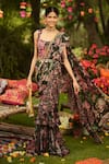 Buy_Mahima Mahajan_Green Georgette, Twill, Lycra Embroidery, Pine Designer Pre-draped Saree Set _at_Aza_Fashions
