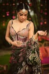 Buy_Mahima Mahajan_Green Organza Sequins, Beads Pine Designer Pre-draped Saree And Corset Set _Online_at_Aza_Fashions