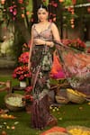 Shop_Mahima Mahajan_Green Organza Sequins, Beads Pine Designer Pre-draped Saree And Corset Set _Online_at_Aza_Fashions
