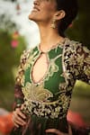 Mahima Mahajan_Pink Georgette, Organza Embroidery Keyhole Neck Floral Green Anarkali Set _Online_at_Aza_Fashions