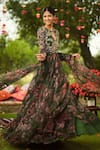 Shop_Mahima Mahajan_Pink Georgette, Organza Embroidery Keyhole Neck Floral Green Anarkali Set _Online_at_Aza_Fashions