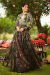 Shop_Mahima Mahajan_Pink Georgette, Organza Embroidery Keyhole Neck Floral Green Anarkali Set _at_Aza_Fashions
