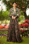 Buy_Mahima Mahajan_Pink Georgette, Organza Embroidery Keyhole Neck Floral Green Anarkali Set _at_Aza_Fashions