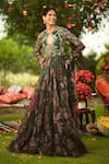 Mahima Mahajan_Pink Georgette, Organza Embroidery Keyhole Neck Floral Green Anarkali Set _at_Aza_Fashions