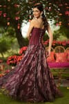 Shop_Mahima Mahajan_Burgundy Organza Embroidery, Sequins Designer Corset Kurta And Dupatta Set _at_Aza_Fashions