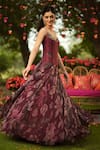 Buy_Mahima Mahajan_Burgundy Organza Embroidery, Sequins Designer Corset Kurta And Dupatta Set 