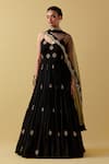 Buy_Ikshita Choudhary_Black Georgette, Net Embroidery V-neck Hand Anarkali Set _Online_at_Aza_Fashions