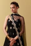 Shop_Ikshita Choudhary_Black Georgette, Net Embroidery V-neck Hand Anarkali Set _Online_at_Aza_Fashions