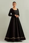 Ikshita Choudhary_Black Chanderi, Organza Embroidery Square Neck Hand Anarkali Set _Online_at_Aza_Fashions