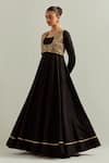 Buy_Ikshita Choudhary_Black Chanderi, Organza Embroidery Square Neck Hand Anarkali Set _Online_at_Aza_Fashions