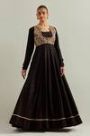 Shop_Ikshita Choudhary_Black Chanderi, Organza Embroidery Square Neck Hand Anarkali Set _Online_at_Aza_Fashions