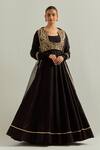 Buy_Ikshita Choudhary_Black Chanderi, Organza Embroidery Square Neck Hand Anarkali Set _at_Aza_Fashions