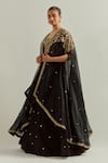 Buy_Ikshita Choudhary_Black Chanderi, Chiffon Embroidery, Stones Round Neck Hand Lehenga Set _Online_at_Aza_Fashions