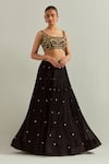 Shop_Ikshita Choudhary_Black Chanderi, Chiffon Embroidery, Stones Round Neck Hand Lehenga Set _Online_at_Aza_Fashions
