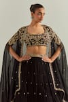 Ikshita Choudhary_Black Chanderi, Chiffon Embroidery, Stones Round Neck Hand Lehenga Set _at_Aza_Fashions