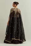 Shop_Ikshita Choudhary_Black Chanderi, Chiffon Embroidery, Stones Round Neck Hand Lehenga Set _at_Aza_Fashions